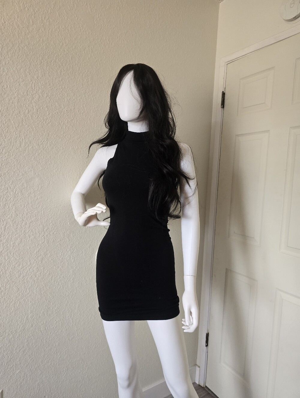 Sleeveless Black Bodycon Dress - Women's High Neck Mini